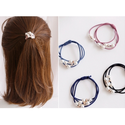 Three-in-one pearl bottom rubber hand knotted knot hair band